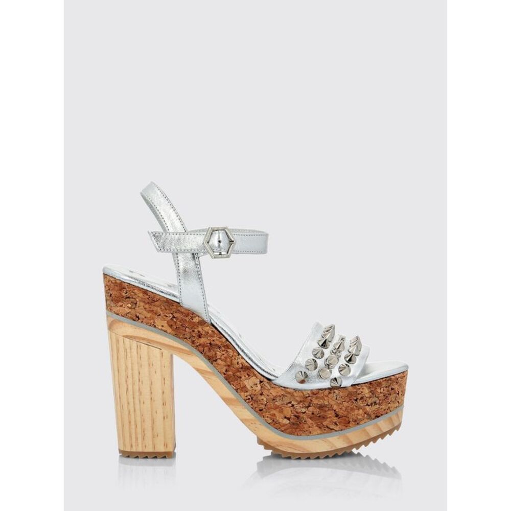 Philipp Plein Studded Laminated Leather High-Heel Platform Sandals